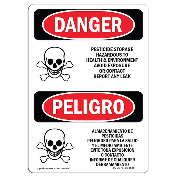 Signmission OSHA Sign, 18" Height, Pesticide Storage Hazardous Bilingual Spanish, DS-D-1218-VS-1526 OS-DS-D-1218-VS-1526 - main